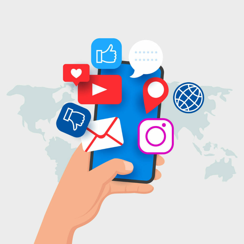 Hand holding phone - social media for advertising 